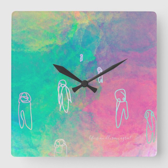 TAKUROMAN「Illusion」 Square Wall Clock (Front)