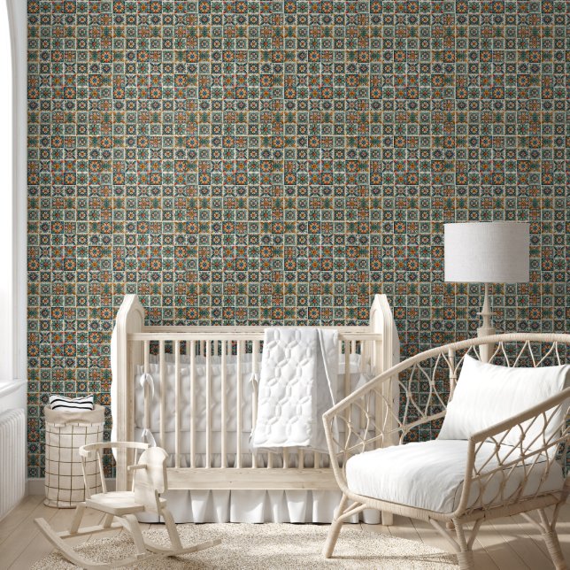 Talavara Tile Patterned Wallpaper in Sunset Colour (Kids)