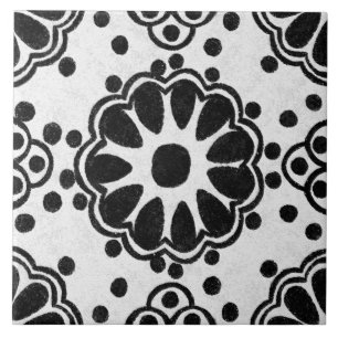 Talavera 12 Black White Grey Mediterranean Floral Tile