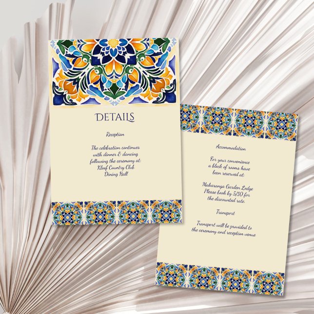 Talavera azulejo blue tile Mexican wedding details Enclosure Card (Talavera azulejo blue tiles vintage Mexican Spanish wedding details Enclosure Card invitation suite)