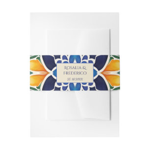 Talavera azulejo blue tile vintage Mexican wedding Invitation Belly Band