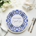 Talavera azulejo blue tiles Mexican bridal shower Paper Plate<br><div class="desc">Talavera azulejo blue tiles vintage Mexican bridal shower monogram printed paper plates template,  Mediterranean blue tile pattern Maiolica blue tiles Greek tiles pattern bridal shower plates personalized bridal shower tableware table decor</div>