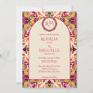 Talavera azulejo pink tile vintage Mexican wedding Invitation