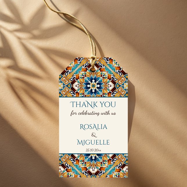 Talavera azulejo tile vintage Mexican wedding Gift Tags (Talavera azulejo tile vintage Mexican Spanish wedding thank you favor Gift Tags wedding favors)
