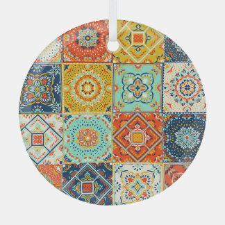 Talavera, Azulejos, Turkish mosaic wallpaper. Glass Ornament