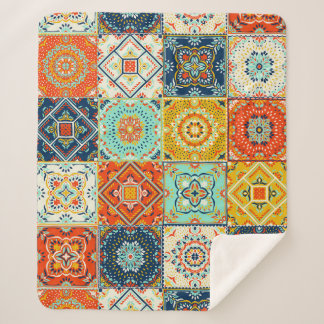 Talavera, Azulejos, Turkish mosaic wallpaper. Sherpa Blanket