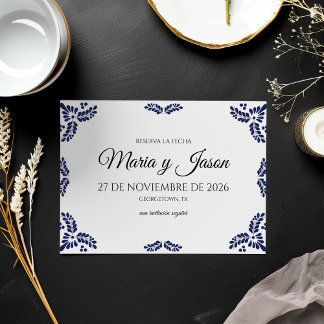 Talavera Black Floral Minimalist Spanish Wedding Save The Date