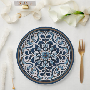Talavera Blue and Brown Paper Plate