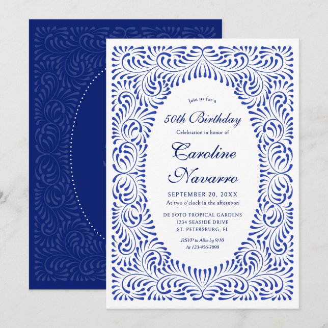 Talavera Blue Fiesta Birthday Invitation (Front/Back)