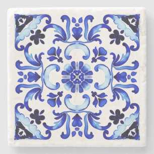 Talavera blue tiles Mexican bridal shower favours Stone Coaster