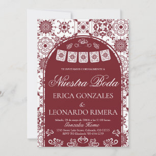 Talavera Burgundy Papel Picado Spanish Wedding Invitation