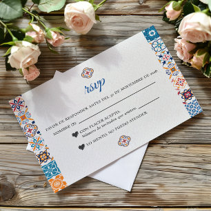 Talavera Colorful Floral Fiesta Spanish Wedding RSVP Card