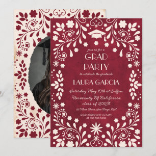 Talavera Fiesta Red Beige Graduation Photo Invitation