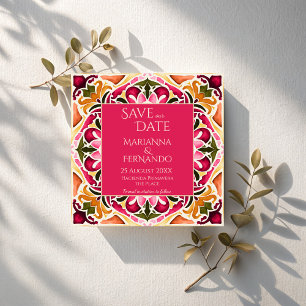 Talavera fuchsia tile vintage Mexican wedding Save The Date