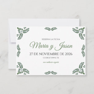 Talavera Green Floral Minimalist Spanish Wedding Save The Date