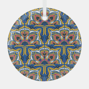Talavera Indian Mosaic: Ceramic Seamless. Glass Ornament