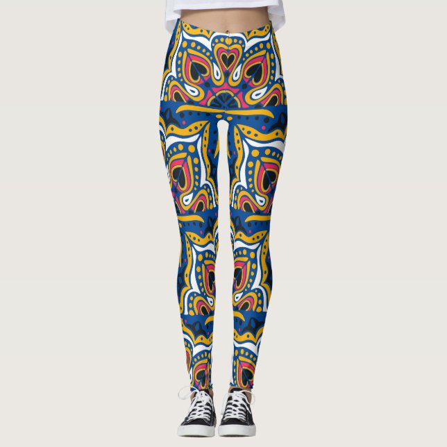 Talavera Indian Mosaic: Ceramic Seamless. Leggings (Front)