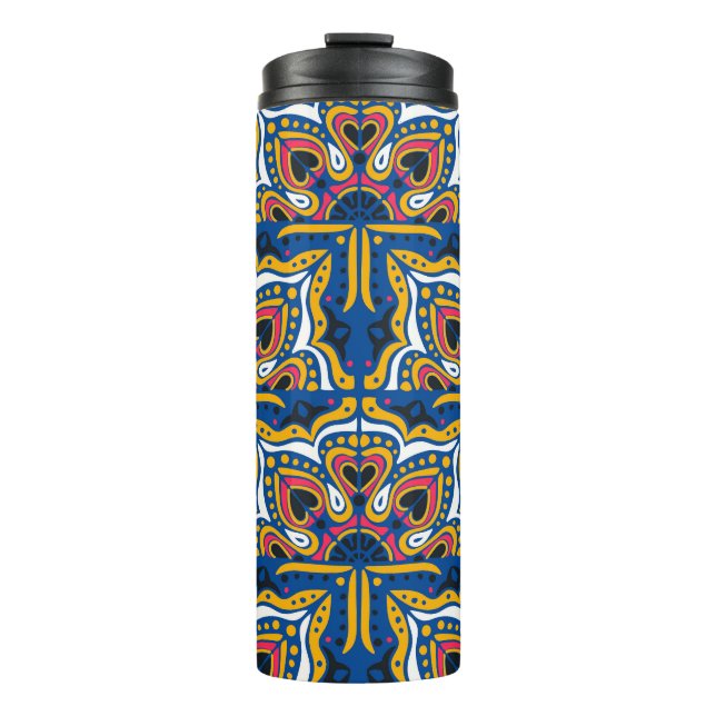 Talavera Indian Mosaic: Ceramic Seamless. Thermal Tumbler (Front)