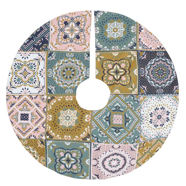 Talavera Indian: Patchwork, Ethnic Mosaic. Brushed Polyester Tree Skirt (Front)