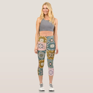 Talavera Indian: Patchwork, Ethnic Mosaic. Capri Leggings