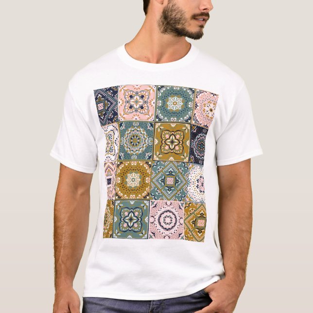 Talavera Indian: Patchwork, Ethnic Mosaic. T-Shirt (Front)