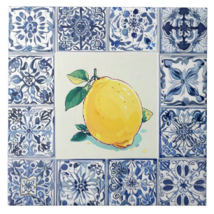 Talavera Lemon - Blue and White Mediterranean Tile