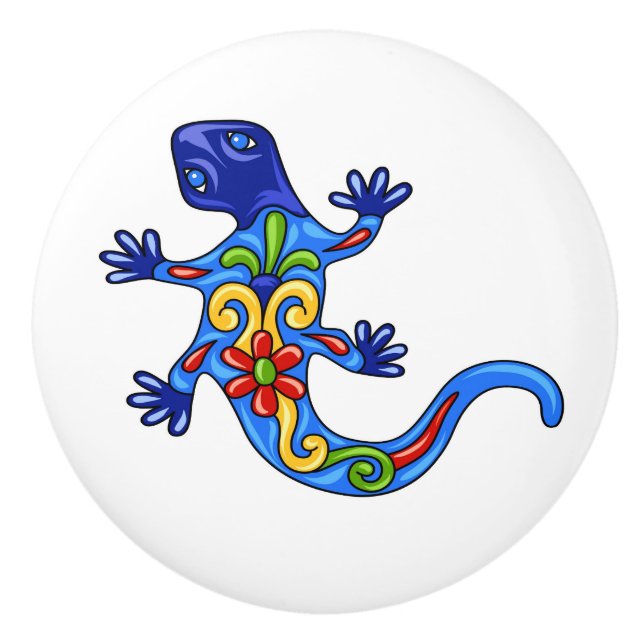 Talavera Lizard Ceramic Drawer Knob (Front)