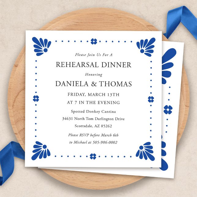 Talavera Mexique Dîner de répétition Invitation (Talavera Mexican Rehearsal Dinner Invitation by Fiesta Valley Print)