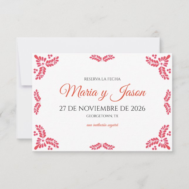 Talavera Orange Floral Minimalist Spanish Wedding Save The Date (Front)