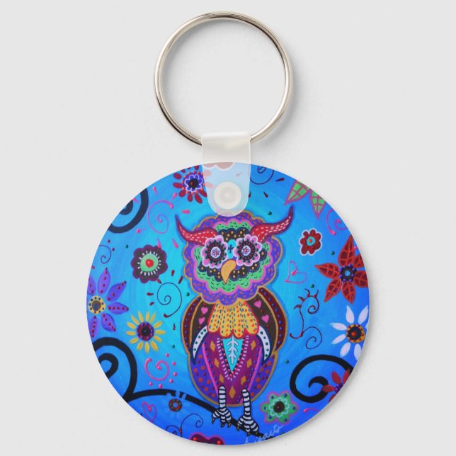 Talavera Owl Mexican Painting Keychain (Front)