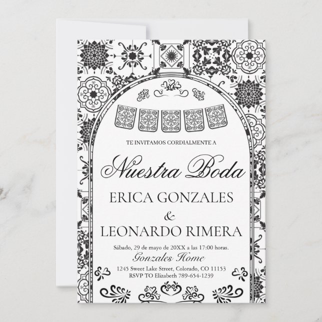 Talavera Papel Picado Spanish Wedding Invitation (Front)