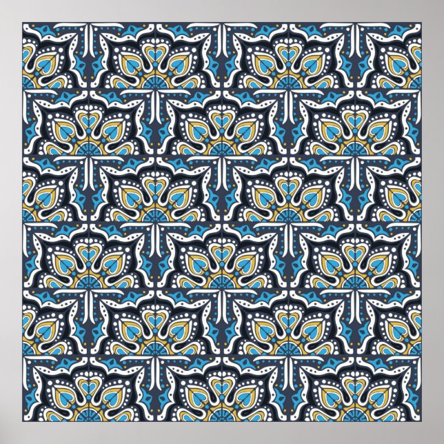 Talavera pattern. Indian patchwork. Azulejos portu Poster (Front)