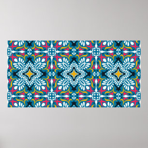 Talavera pattern. Indian patchwork. Azulejos portu Poster