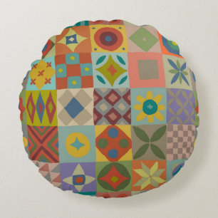 Talavera pattern. Indian patchwork. Turkish orname Round Pillow