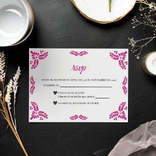 Talavera Pink Floral Minimalist Spanish Wedding RSVP Card