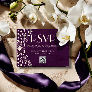 Talavera Plum Floral Wedding QR code RSVP Card