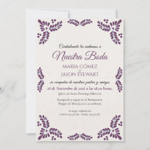 Talavera Purple Floral Minimalist Spanish Wedding Invitation