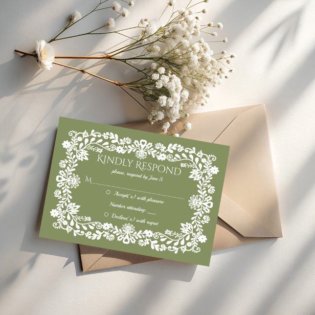 Talavera sage green Mexican wedding RSVP Card (Talavera sage green Mexican wedding RSVP Cards wedding invitation suite
)