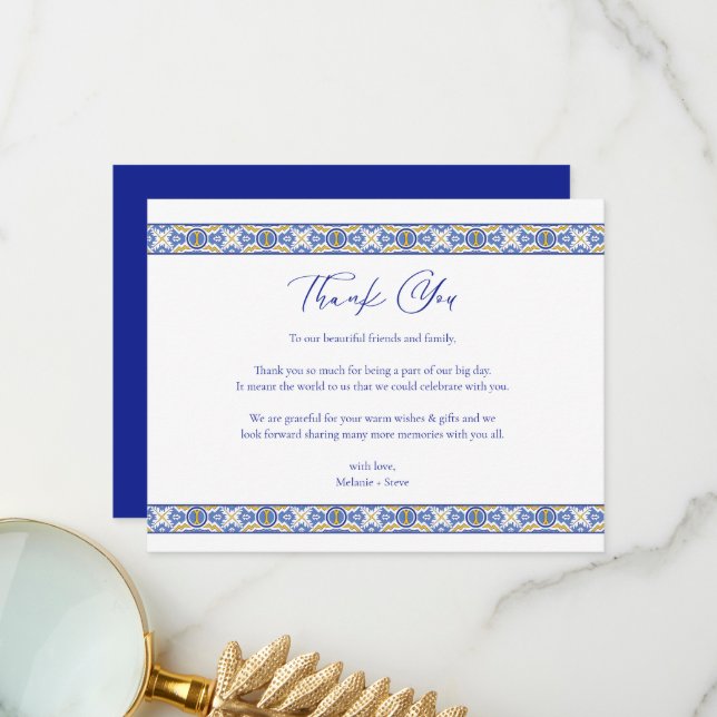 Talavera Spanish Blue Mexican Wedding Thank You Card (Front/Back In Situ)