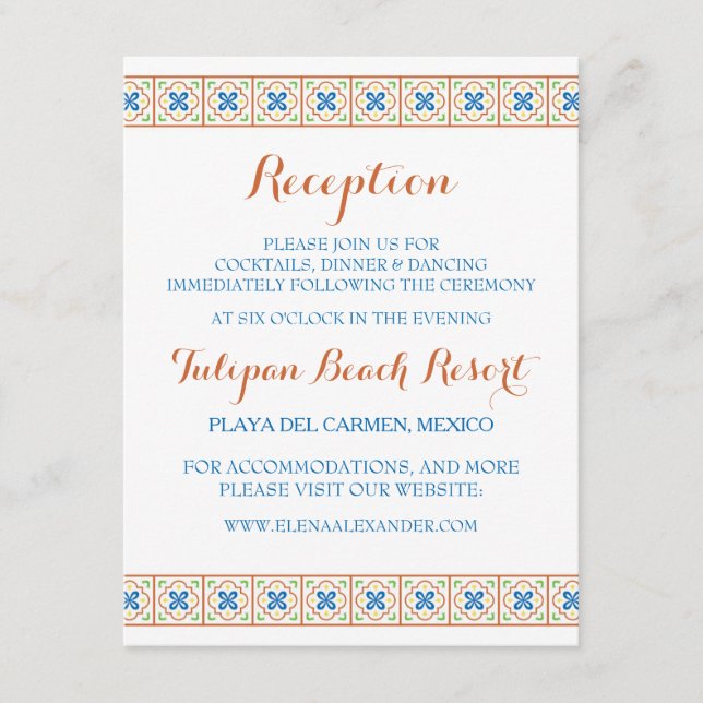 Talavera Spanish Tile Reception Card (Front)