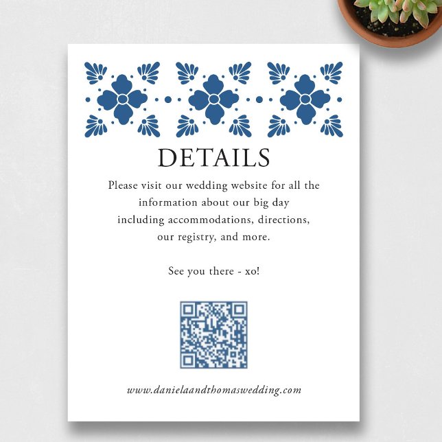 Talavera Style Wedding Details Card with QR Code (Talavera Style Wedding Details Card with QR Code)