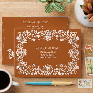 Talavera terracotta Mexican wedding addressed Envelope