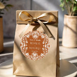 Talavera terracotta Mexican wedding favour Classic Round Sticker<br><div class="desc">Terracotta vintage Mexican talavera boho  wedding monogrammed stickers template personalized wedding stickers,  terracotta brown and white Talavera folk art wedding stickers personalized Mexican wedding favour stickers thank you stickers</div>