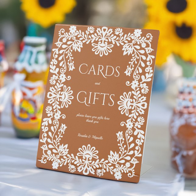 Talavera terracotta Mexican wedding gift table Pedestal Sign (Talavera terracotta Mexican fiesta wedding gift table Pedestal Sign personalized talavera signs)