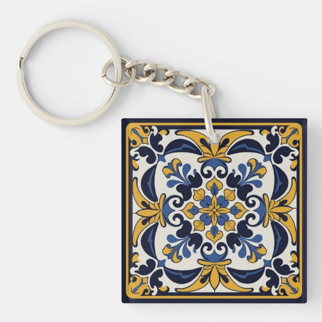 Talavera Tile Cinco Keychain (Front)
