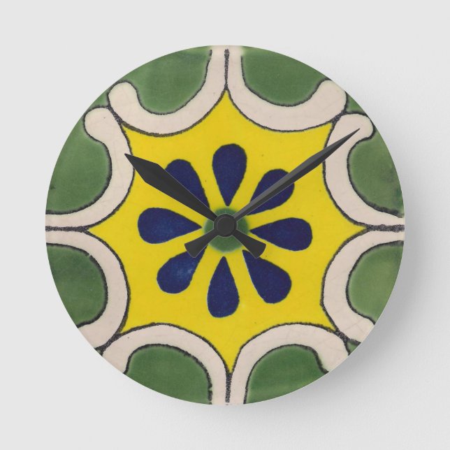 Talavera tile in green & yellow round clock (Front)