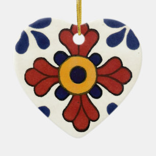 Talavera tile in red & blue ceramic ornament