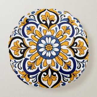 Talavera Tile Tres Round Pillow