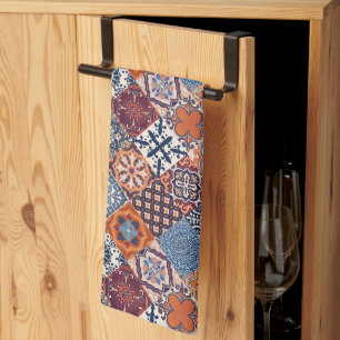 Talavera Tles Orange Sky Navy Blue Burgundy Red Kitchen Towel