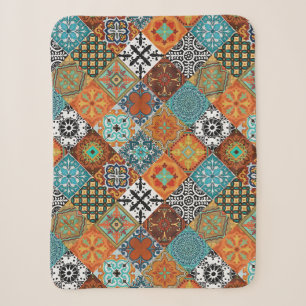 Talavera Tles Turquoise Teal Orange Black White Sherpa Blanket